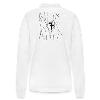 Girl climbs on rock outdoor bouldering free solo - Stanley/Stella Organic Unisex Long-Sleeved Polo Shirt Prepster - white - Back - Anna (173cm)