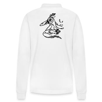 Surfing Penguin - Stanley/Stella Organic Unisex Long-Sleeved Polo Shirt Prepster - white - Back - Anna (173cm)