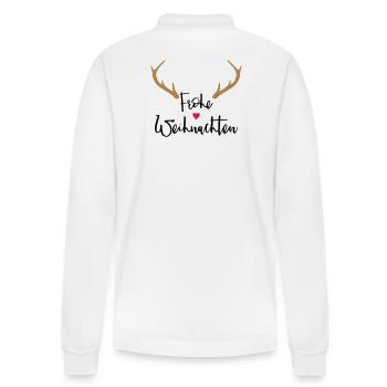 Merry Christmas Antlers Heart Nose Reindeer Moose - Stanley/Stella Organic Unisex Long-Sleeved Polo Shirt Prepster - white - Back - Anna (173cm)