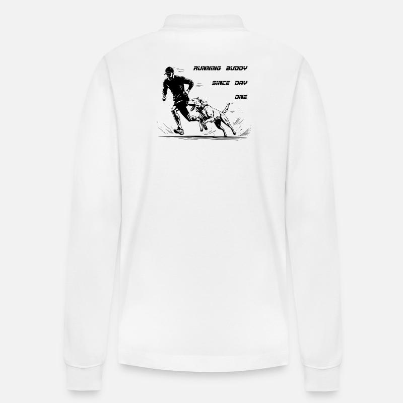 Joggen mit Hund Running Buddy - Stanley/Stella Unisex Bio-Langarm-Poloshirt Prepster - Weiß