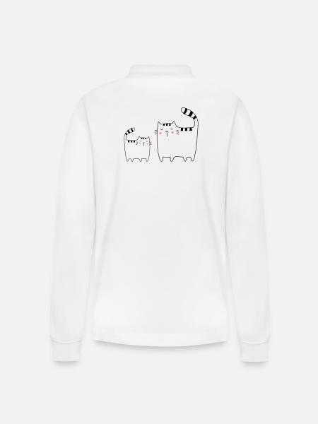 Cats Family Cat Kitten - Stanley/Stella Organic Unisex Long-Sleeved Polo Shirt Prepster - white