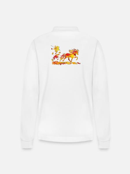Herbstpferd aus Blattkunst - Stanley/Stella Unisex Bio-Langarm-Poloshirt Prepster - Weiß
