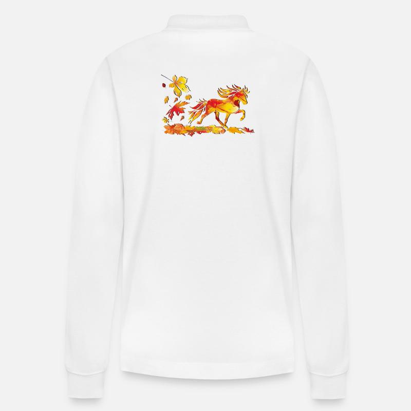 Herbstpferd aus Blattkunst - Stanley/Stella Unisex Bio-Langarm-Poloshirt Prepster - Weiß