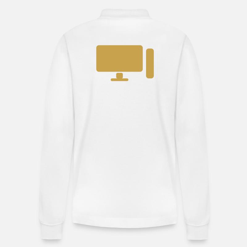 Minimal PC Setup Icon – Gamer Design - Stanley/Stella Unisex Bio-Langarm-Poloshirt Prepster - Weiß