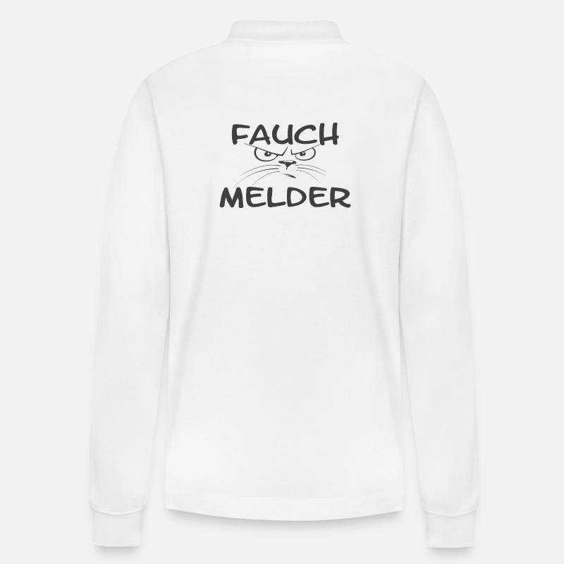 "Fauch Melder" Katze grau - Stanley/Stella Unisex Bio-Langarm-Poloshirt Prepster - Weiß