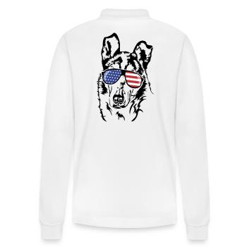 Kurzhaarcollie Collie Amerika Fahne Hunde Wilsigns - Stanley/Stella Unisex Bio-Langarm-Poloshirt Prepster - Weiß - Hinten - Anna (173cm)