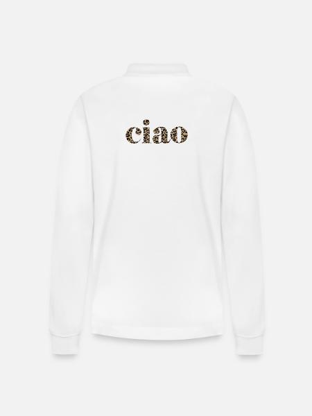 Ciao Schriftzug Design mit Leopardenmuster - Stanley/Stella Unisex Bio-Langarm-Poloshirt Prepster - Weiß