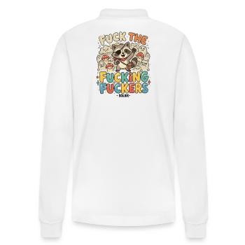 Freches Raccoon Shirt-Motiv - Stanley/Stella Unisex Bio-Langarm-Poloshirt Prepster - Weiß - Hinten - Anna (173cm)