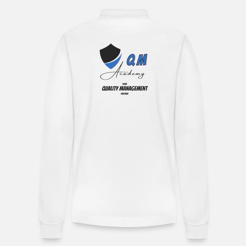 QM Academy Logo - Stanley/Stella Unisex Bio-Langarm-Poloshirt Prepster - Weiß