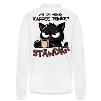 Kaffee. Ständig. Schwarze Katze mit Koffeinblick - Stanley/Stella Unisex Bio-Langarm-Poloshirt Prepster - Weiß - Hinten - Anna (173cm)