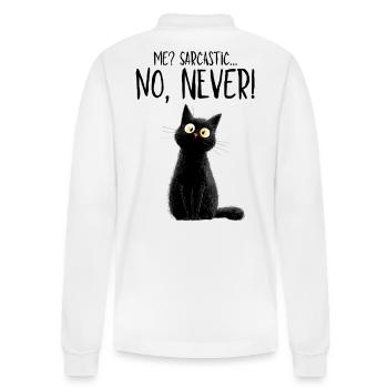 Me sarcastic? Never! - Black Cat with Humor - Stanley/Stella Organic Unisex Long-Sleeved Polo Shirt Prepster - white - Back - Anna (173cm)