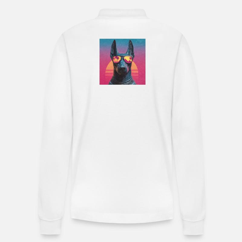 Anubis Synthwave - God on Vacation - Stanley/Stella Organic Unisex Long-Sleeved Polo Shirt Prepster - white