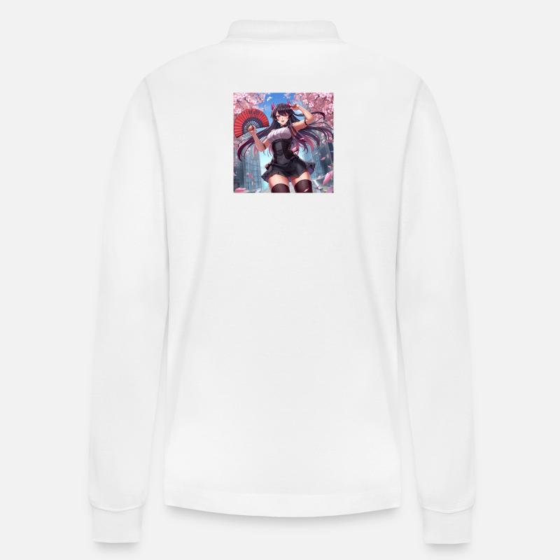 Dämonen Mädchen im Blütenwind - Stanley/Stella Unisex Bio-Langarm-Poloshirt Prepster - Weiß
