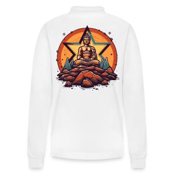 Buddha Star - Stanley/Stella Unisex Bio-Langarm-Poloshirt Prepster - Weiß - Hinten - Anna (173cm)
