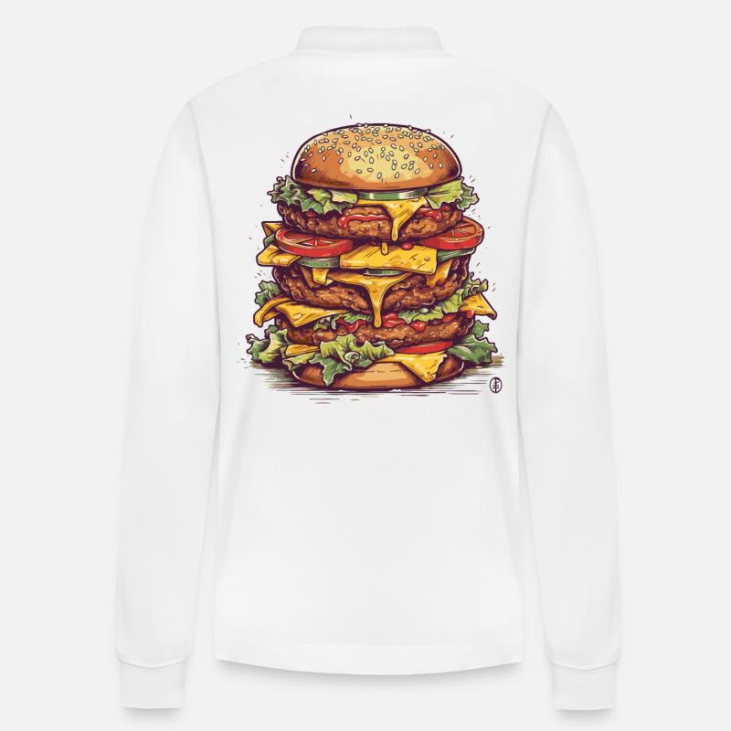 Un méga cheeseburger géant - Polo à manches longues bio PREPSTER Stanley/Stella Unisexe - blanc