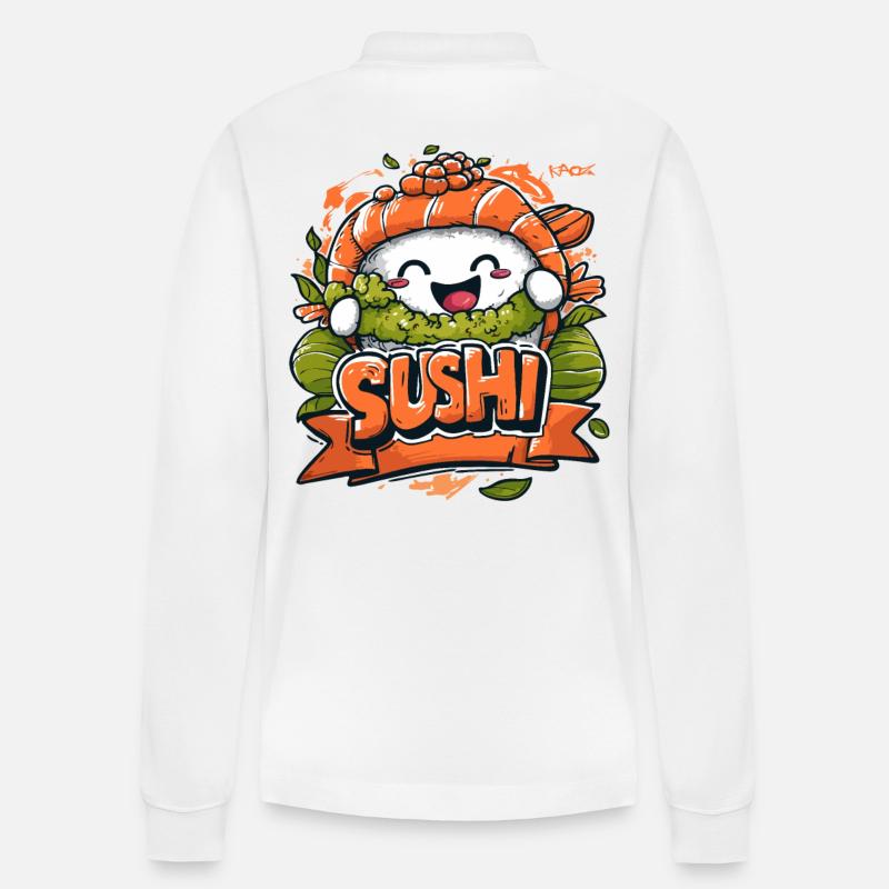 Fröhliches Sushi - Stanley/Stella Unisex Bio-Langarm-Poloshirt Prepster - Weiß