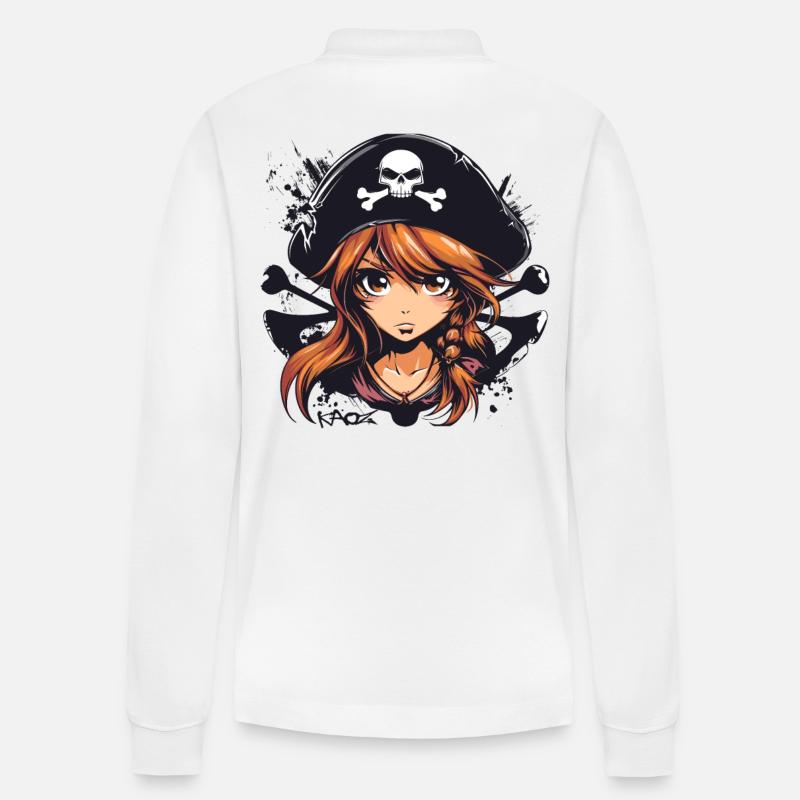 Ein Anime Piraten Mädchen - Stanley/Stella Unisex Bio-Langarm-Poloshirt Prepster - Weiß