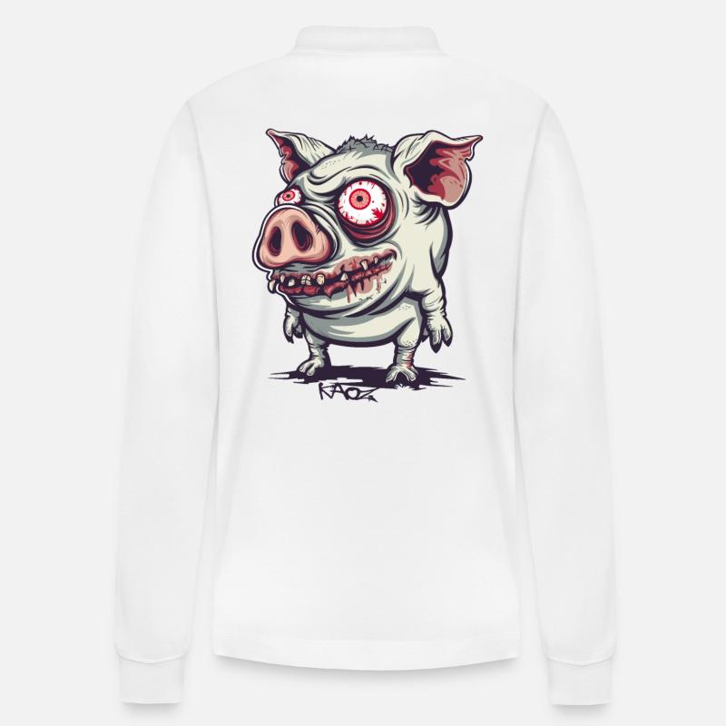 Cochon zombie mignon et bizarre - Polo à manches longues bio PREPSTER Stanley/Stella Unisexe - blanc