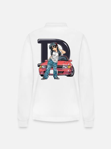 D Anime Girl Initial JDM Street Racer Car - Stanley/Stella Organic Unisex Long-Sleeved Polo Shirt Prepster - white