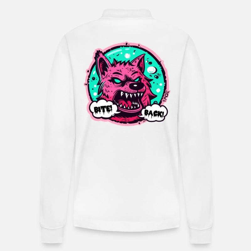 Werewolf Wolf: Bite back! - Stanley/Stella Organic Unisex Long-Sleeved Polo Shirt Prepster - white