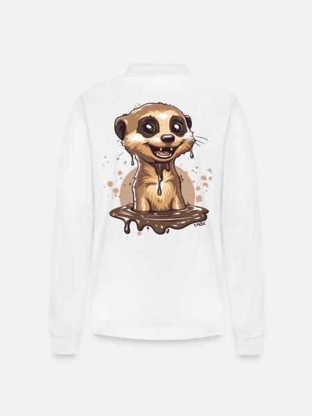Funny Chocolate Meerkat - Stanley/Stella Organic Unisex Long-Sleeved Polo Shirt Prepster - white