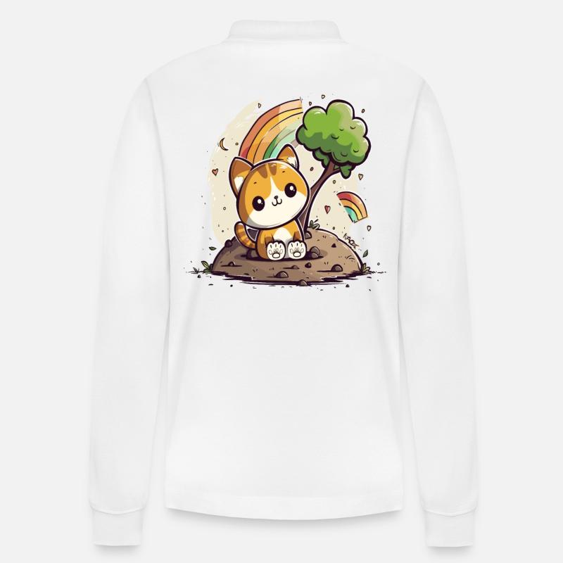 Niedliche Regenbogen-Kätzchen-Katze - Stanley/Stella Unisex Bio-Langarm-Poloshirt Prepster - Weiß