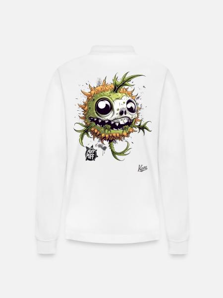 Zombified Skull: Zombie Pufferfish - Stanley/Stella Organic Unisex Long-Sleeved Polo Shirt Prepster - white