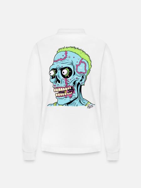 Crazy Stupid Zombie Punk Skull - Stanley/Stella Organic Unisex Long-Sleeved Polo Shirt Prepster - white