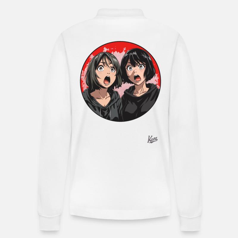 Zwei erstaunte Cartoon-Mädchen - Stanley/Stella Unisex Bio-Langarm-Poloshirt Prepster - Weiß