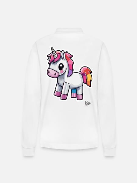 drôle et mignon pixel licorne arc-en-ciel - Polo à manches longues bio PREPSTER Stanley/Stella Unisexe - blanc