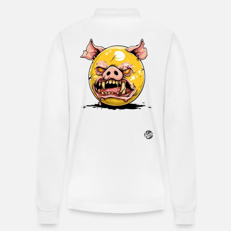 Eierdotter-Zombie-Vampir-Schwein - Stanley/Stella Unisex Bio-Langarm-Poloshirt Prepster - Weiß