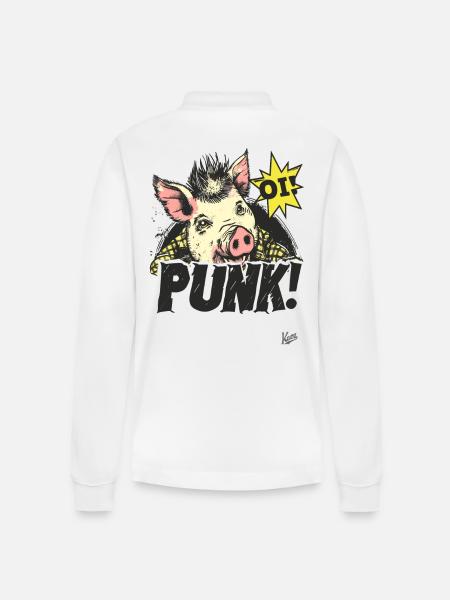 Oi! Punk Pig - Stanley/Stella Organic Unisex Long-Sleeved Polo Shirt Prepster - white