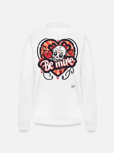 Heart and Skull: Be Mine - Stanley/Stella Organic Unisex Long-Sleeved Polo Shirt Prepster - white