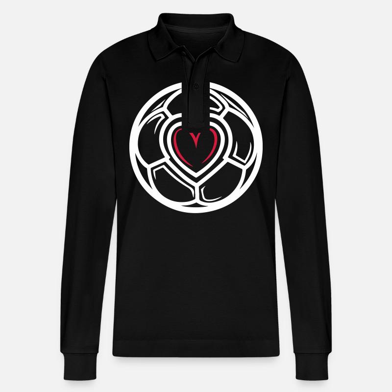 Fussball Herz Liebe - Stanley/Stella Unisex Bio-Langarm-Poloshirt Prepster - Schwarz