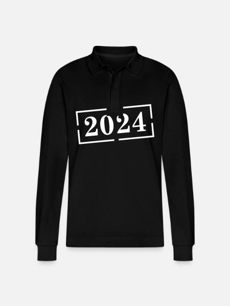 2024 year - Stanley/Stella Organic Unisex Long-Sleeved Polo Shirt Prepster - black
