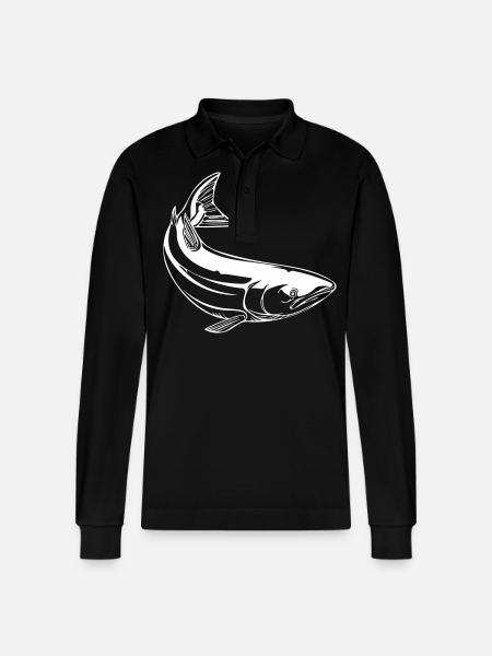 Vector fish motif - Stanley/Stella Organic Unisex Long-Sleeved Polo Shirt Prepster - black