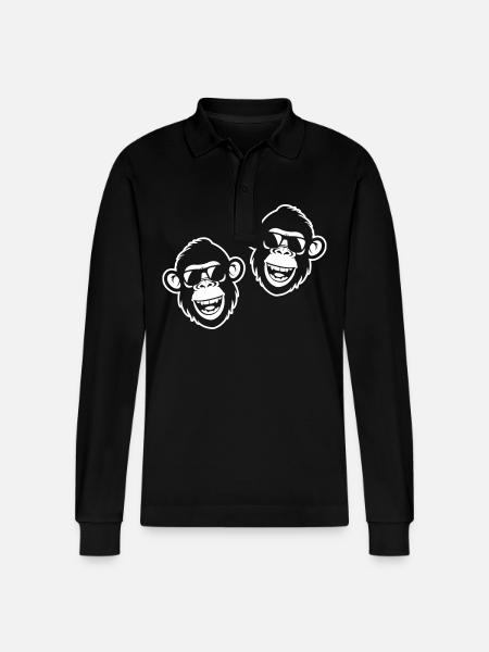Monkey Funny Cool - Stanley/Stella Organic Unisex Long-Sleeved Polo Shirt Prepster - black