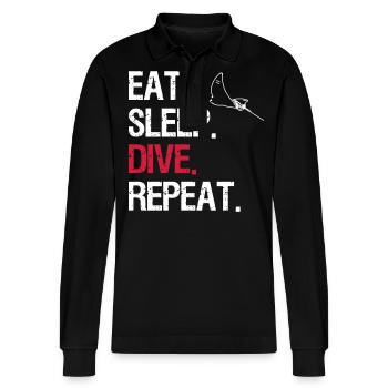 Eat Sleep Dive Repeat - Eagle Rays - Stanley/Stella Organic Unisex Long-Sleeved Polo Shirt Prepster - black - Front - Anna (173cm) & Nico (186cm)