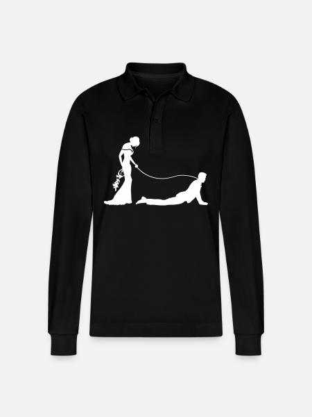 Wedding Newlyweds Leash - Stanley/Stella Organic Unisex Long-Sleeved Polo Shirt Prepster - black