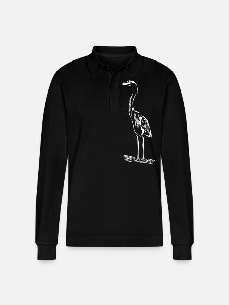 Elegant heron - Stanley/Stella Organic Unisex Long-Sleeved Polo Shirt Prepster - black