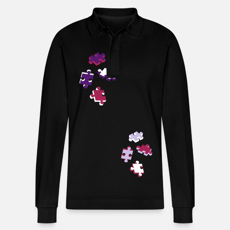 vier Puzzleteile - Stanley/Stella Unisex Bio-Langarm-Poloshirt Prepster - Schwarz