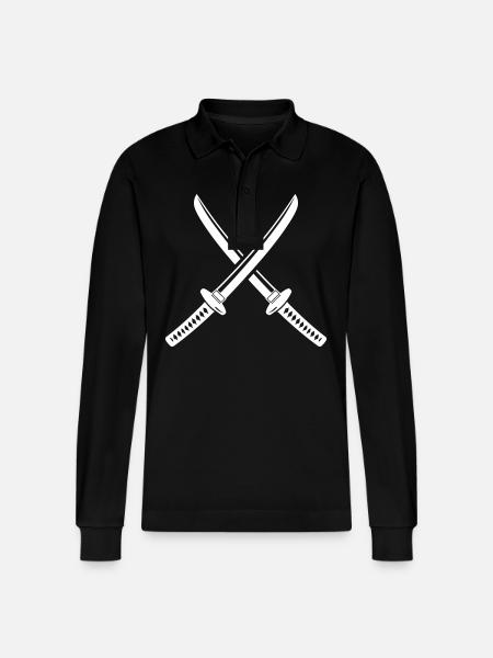 Samurai Sword Symbol - Stanley/Stella Organic Unisex Long-Sleeved Polo Shirt Prepster - black