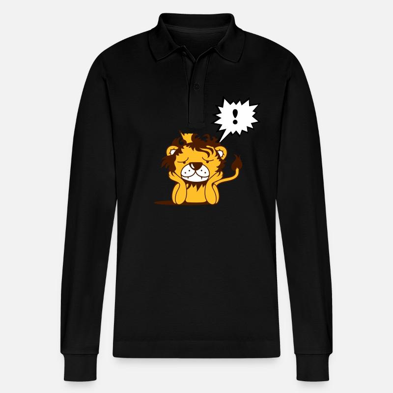 melancholischer Löwe mit Krone - Stanley/Stella Unisex Bio-Langarm-Poloshirt Prepster - Schwarz