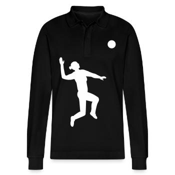 Dynamic serve in volleyball - Stanley/Stella Organic Unisex Long-Sleeved Polo Shirt Prepster - black - Front - Anna (173cm) & Nico (186cm)