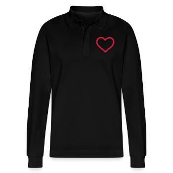 love red heart - Stanley/Stella Organic Unisex Long-Sleeved Polo Shirt Prepster - black - Front - Anna (173cm) & Nico (186cm)