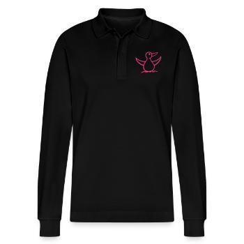 White Penguin - Stanley/Stella Organic Unisex Long-Sleeved Polo Shirt Prepster - black - Front - Anna (173cm) & Nico (186cm)