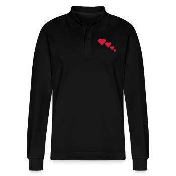 Herzen - Stanley/Stella Unisex Bio-Langarm-Poloshirt Prepster - Schwarz - Vorne - Anna (173cm) & Nico (186cm)