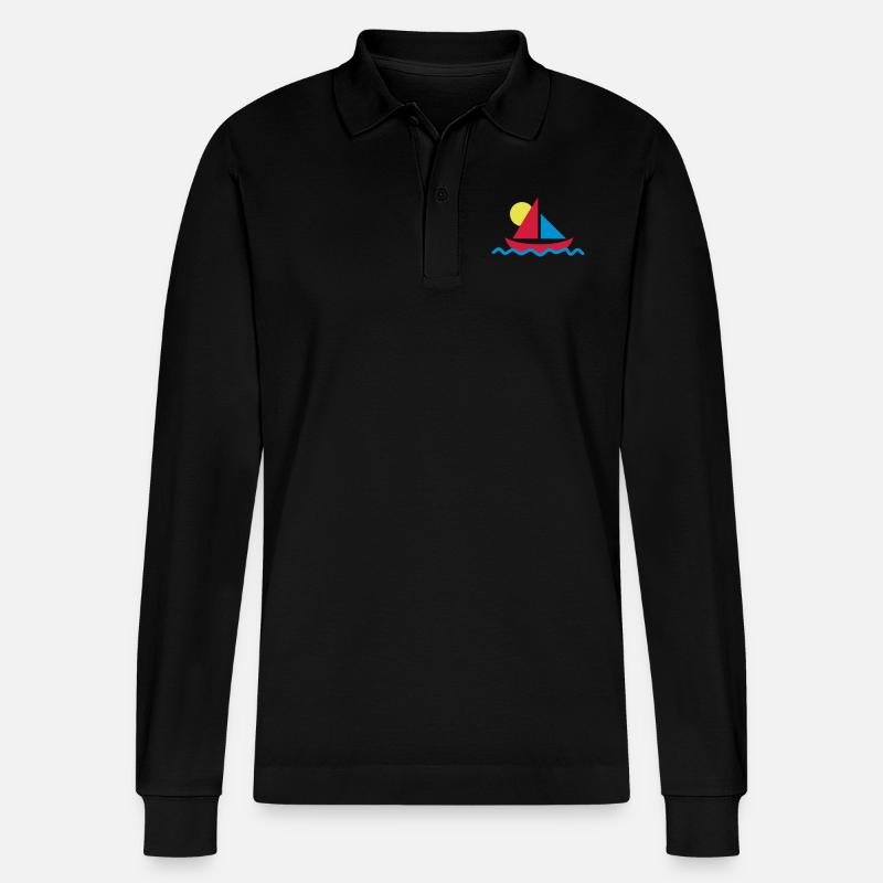 Segelboot mit Sonne - Stanley/Stella Unisex Bio-Langarm-Poloshirt Prepster - Schwarz