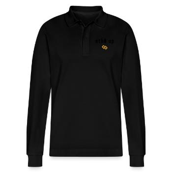 ETH0 UP - LINK CONNECTED - LINUX SHELL - Stanley/Stella Organic Unisex Long-Sleeved Polo Shirt Prepster - black - Front - Anna (173cm) & Nico (186cm)