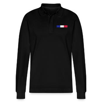 France - Stanley/Stella Organic Unisex Long-Sleeved Polo Shirt Prepster - black - Front - Anna (173cm) & Nico (186cm)